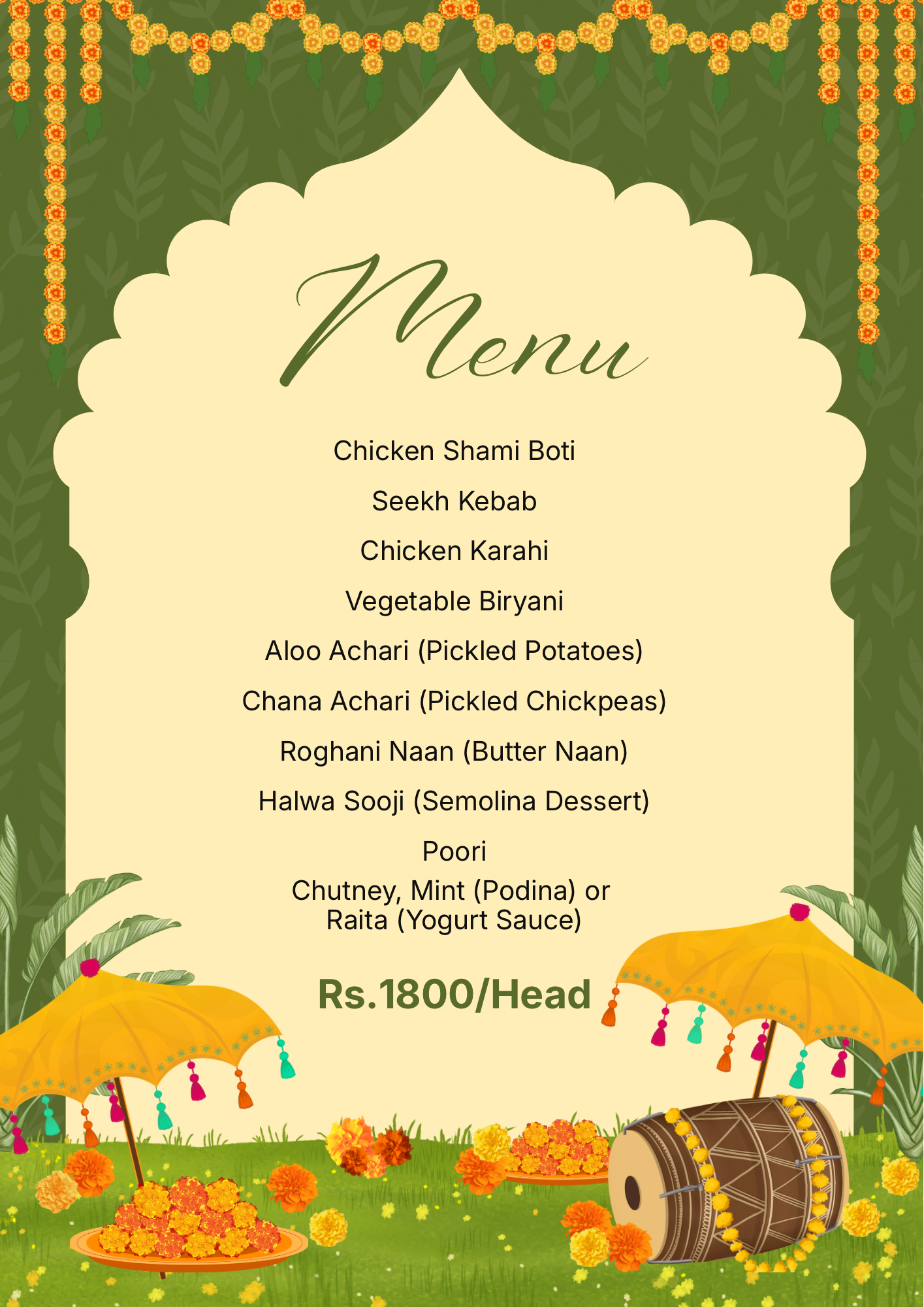 Mehandi Event Menu 2