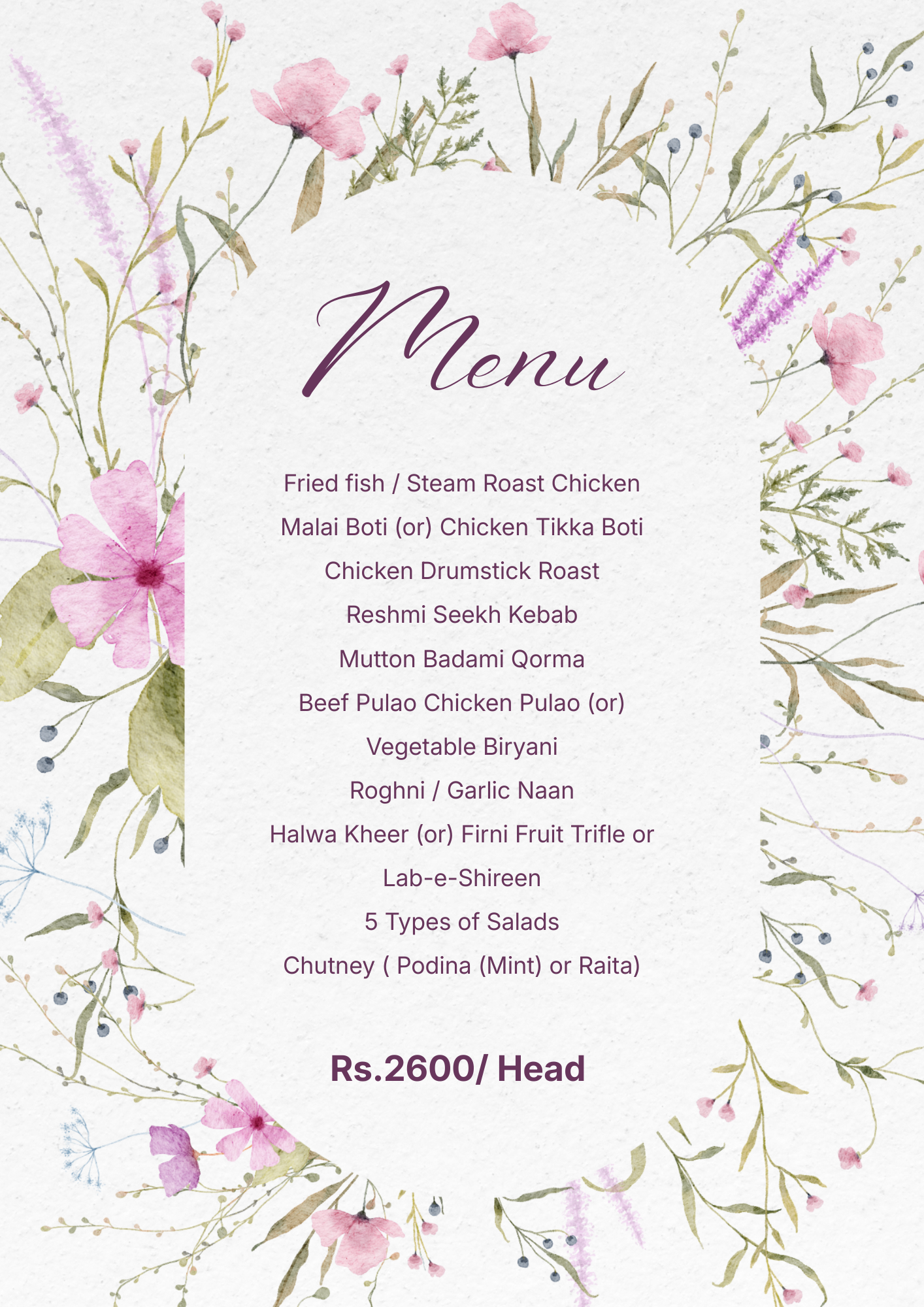 Waleema Event Menu 1