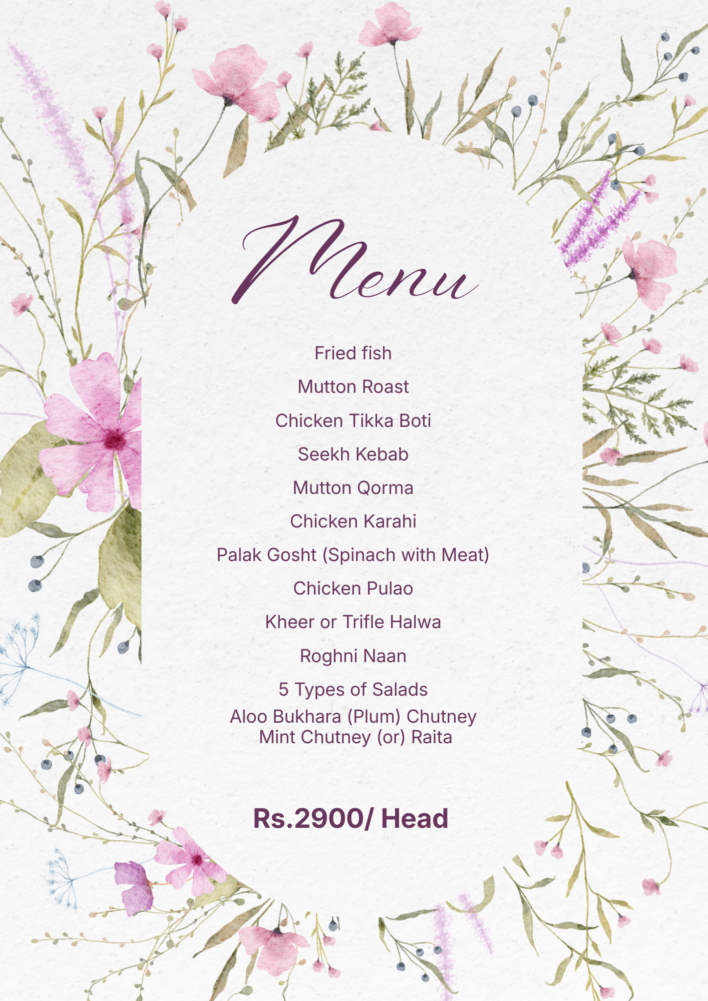 Waleema Event Menu 2