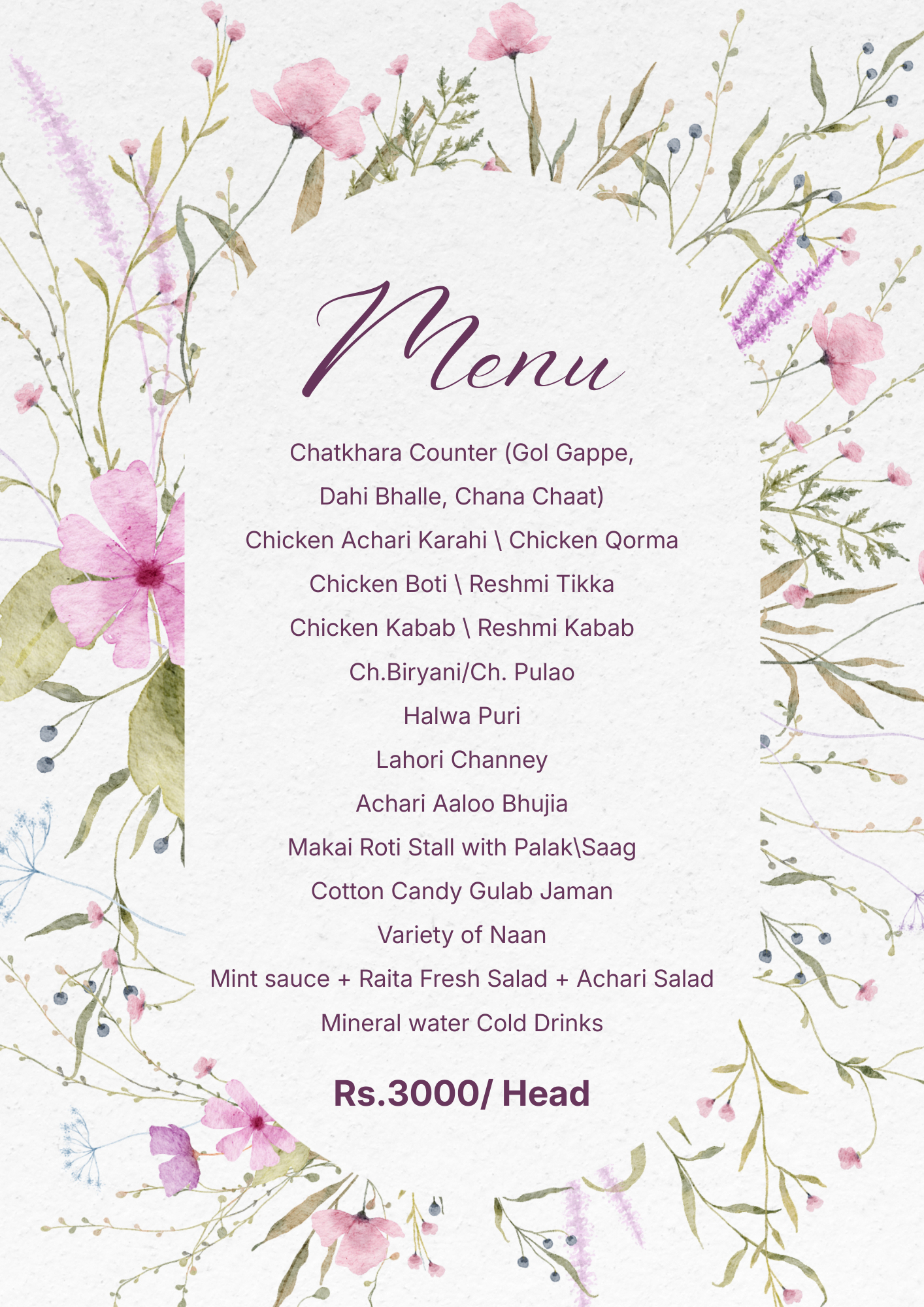 Waleema Event Menu 3
