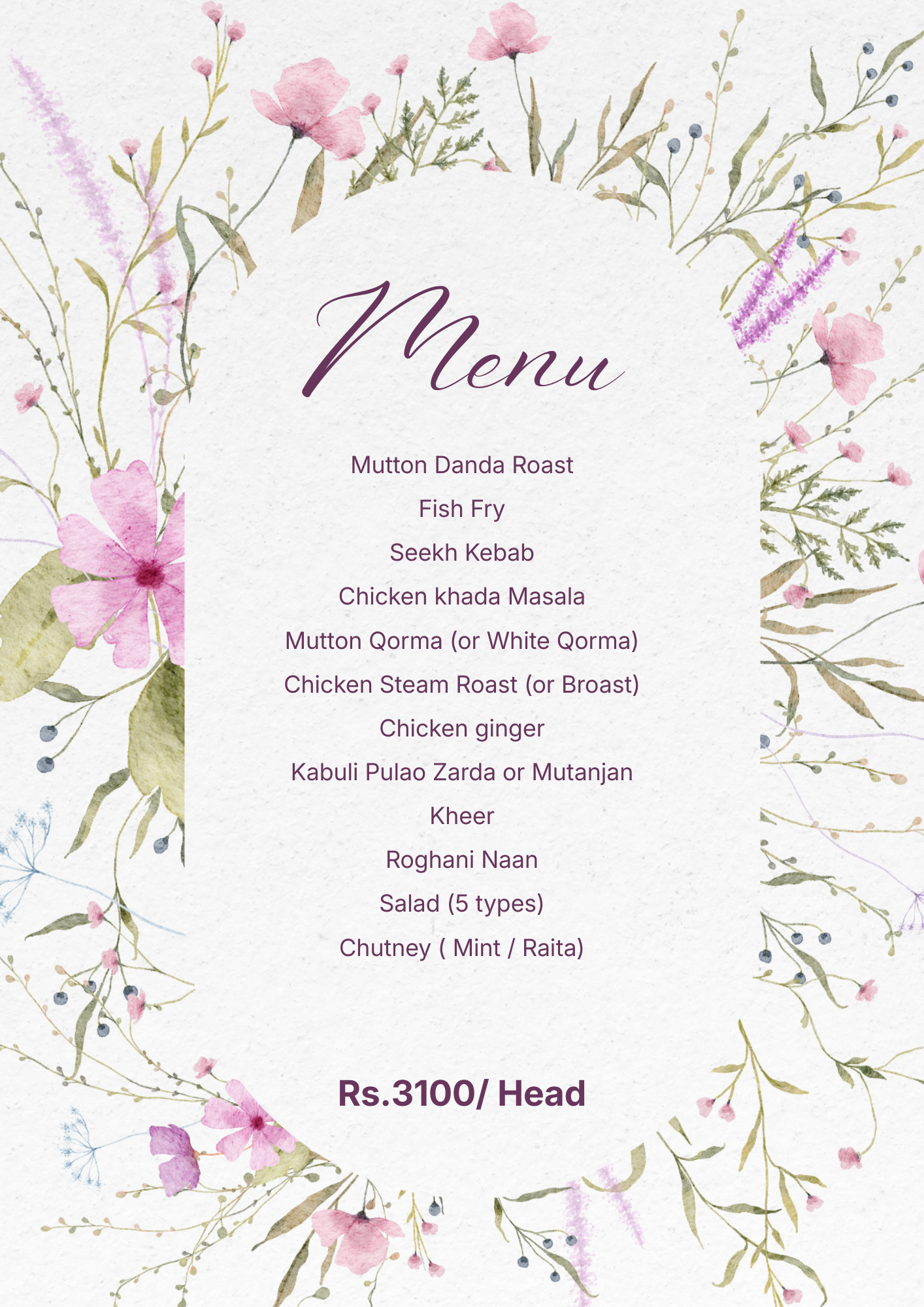 Waleema Event Menu 4